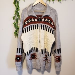 Vintage Cowichan Zip-Up Knit Sweater